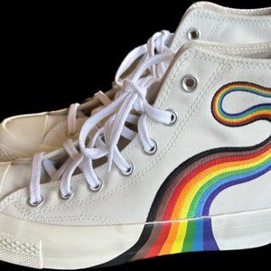 White Converse High Top PRIDE 2021 LGBTQ+ Unisex: Women's size 8; Men's size 6